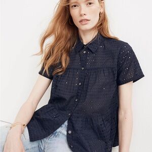 Madewell Navy Eyelet Button-Up Blouse